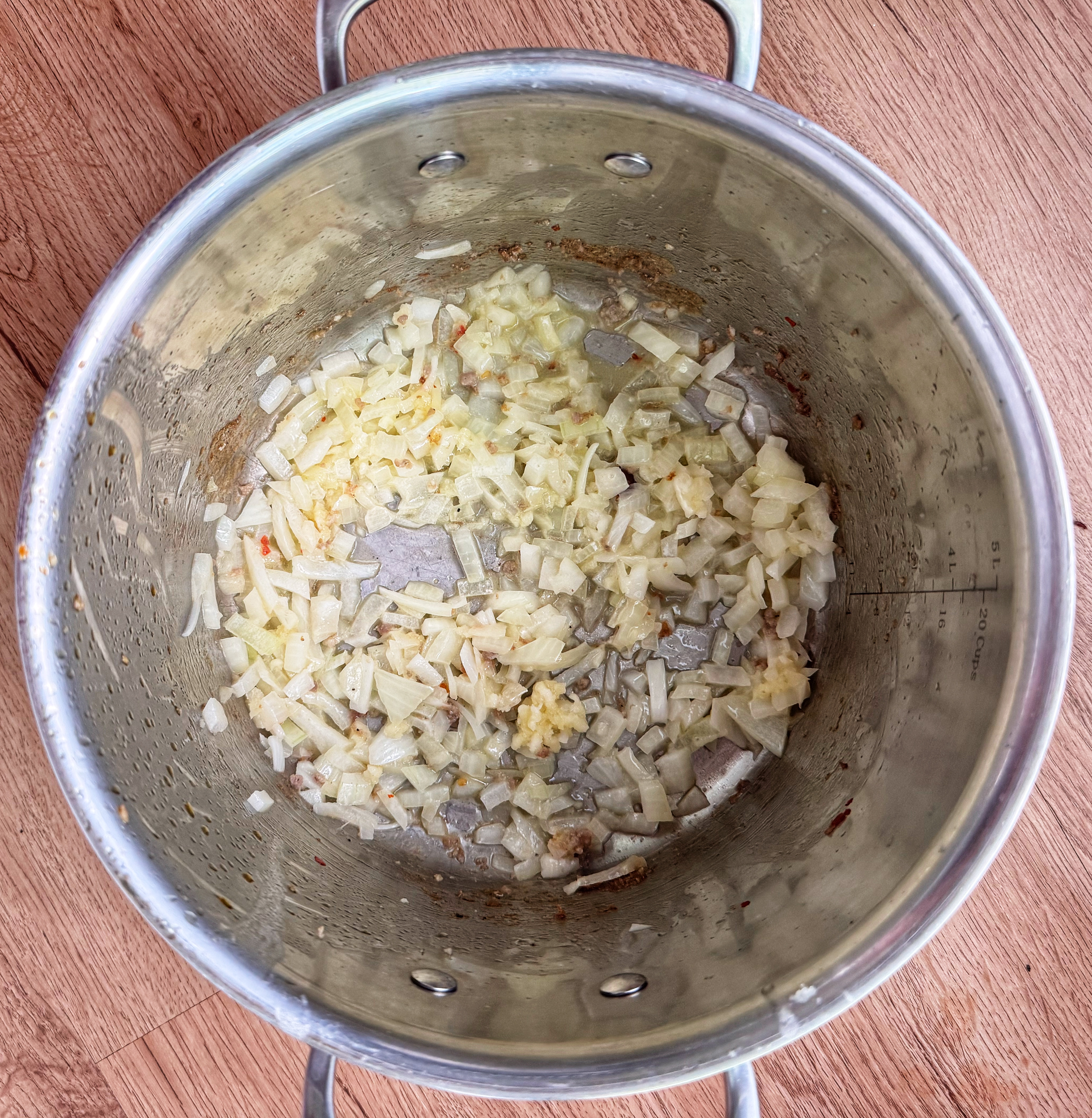 onion and garlic sauteed in pan